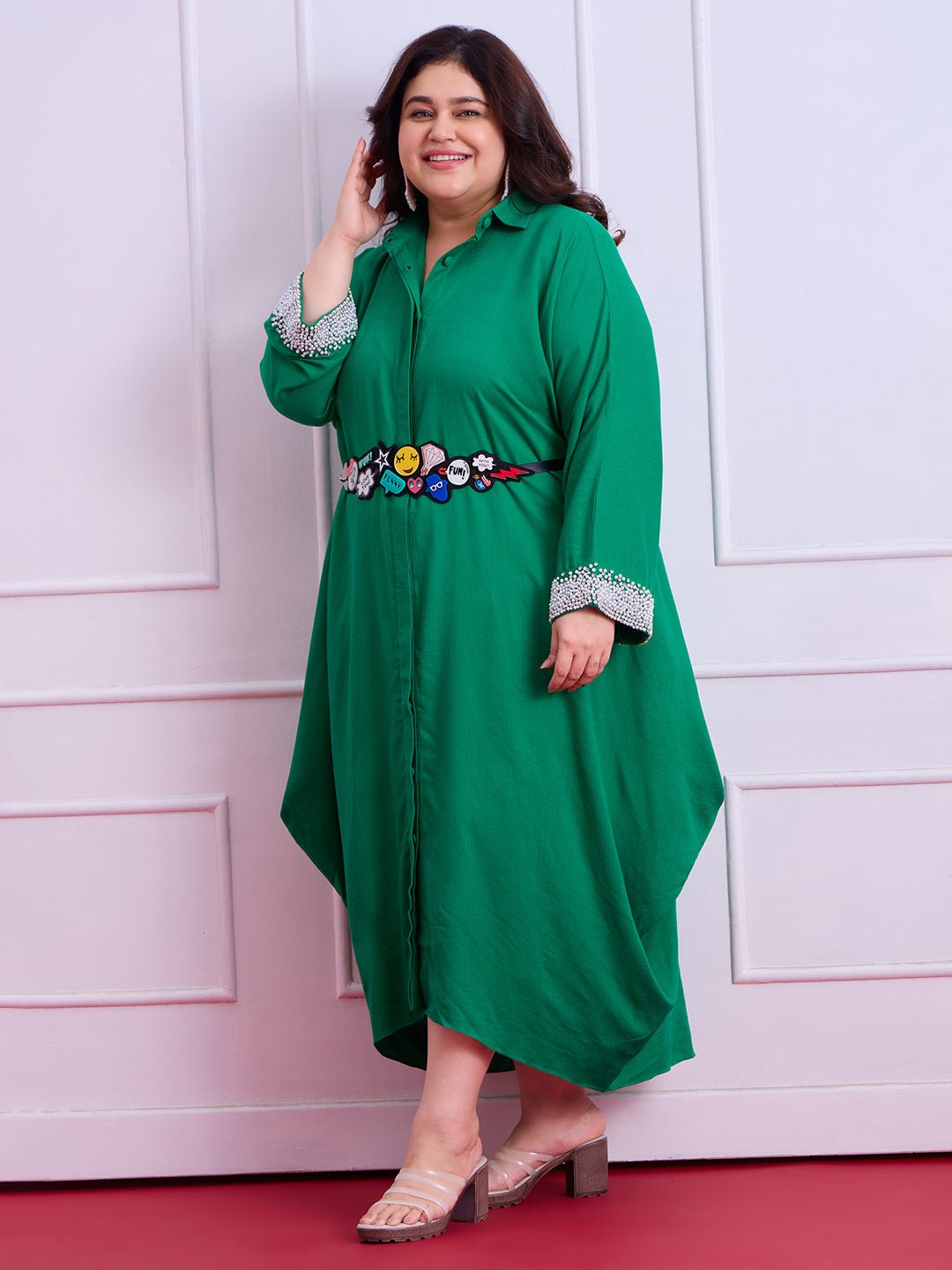 Anya Linen Cowl Dress - Emerald Green