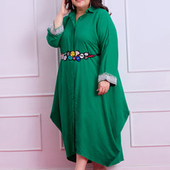 Anya Linen Cowl Dress - Emerald Green