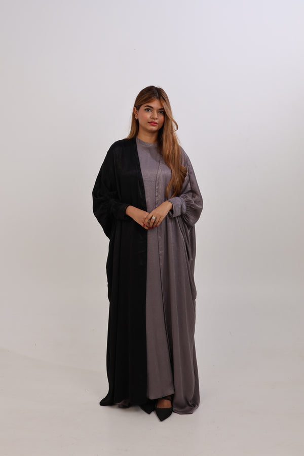 ELAF DUAL TONE ABAYA - BLACK AND SILVER