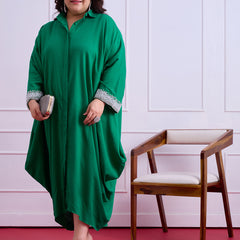 Anya Linen Cowl Dress - Emerald Green