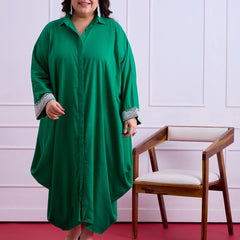 Anya Linen Cowl Dress - Emerald Green