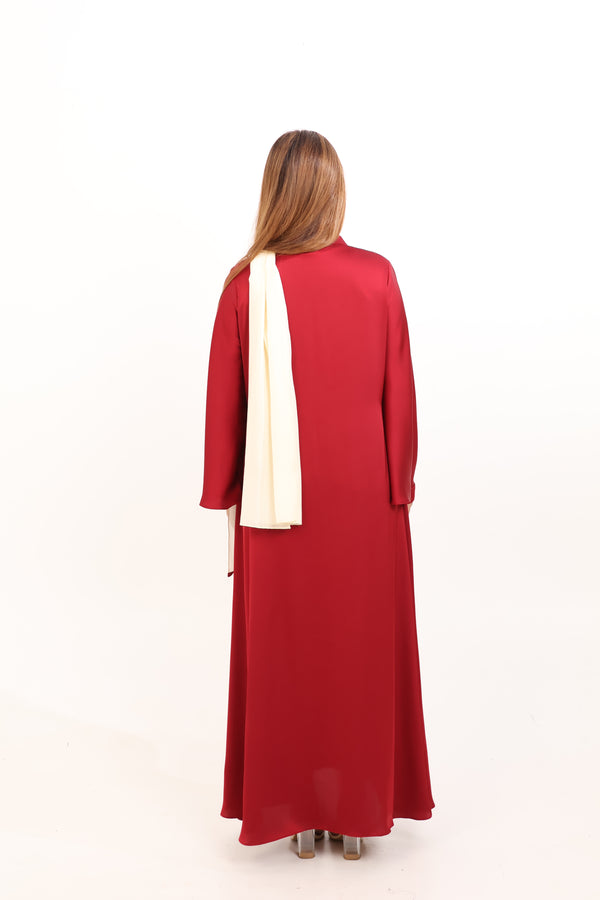 NORA PEARL BUTTON ABAYA - CRIMSON