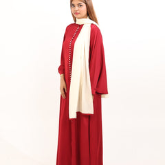 NORA PEARL BUTTON ABAYA - CRIMSON