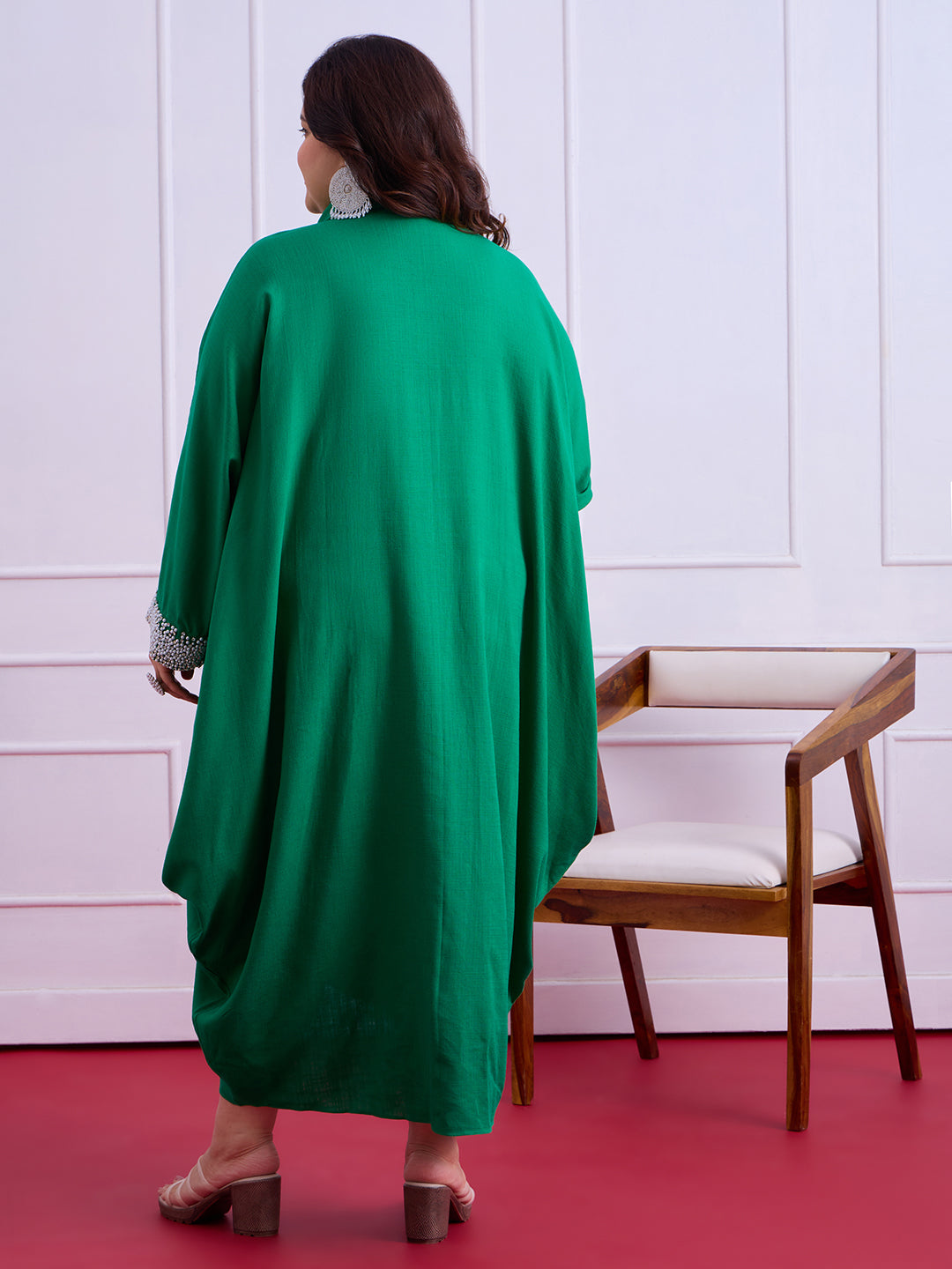 Anya Linen Cowl Dress - Emerald Green