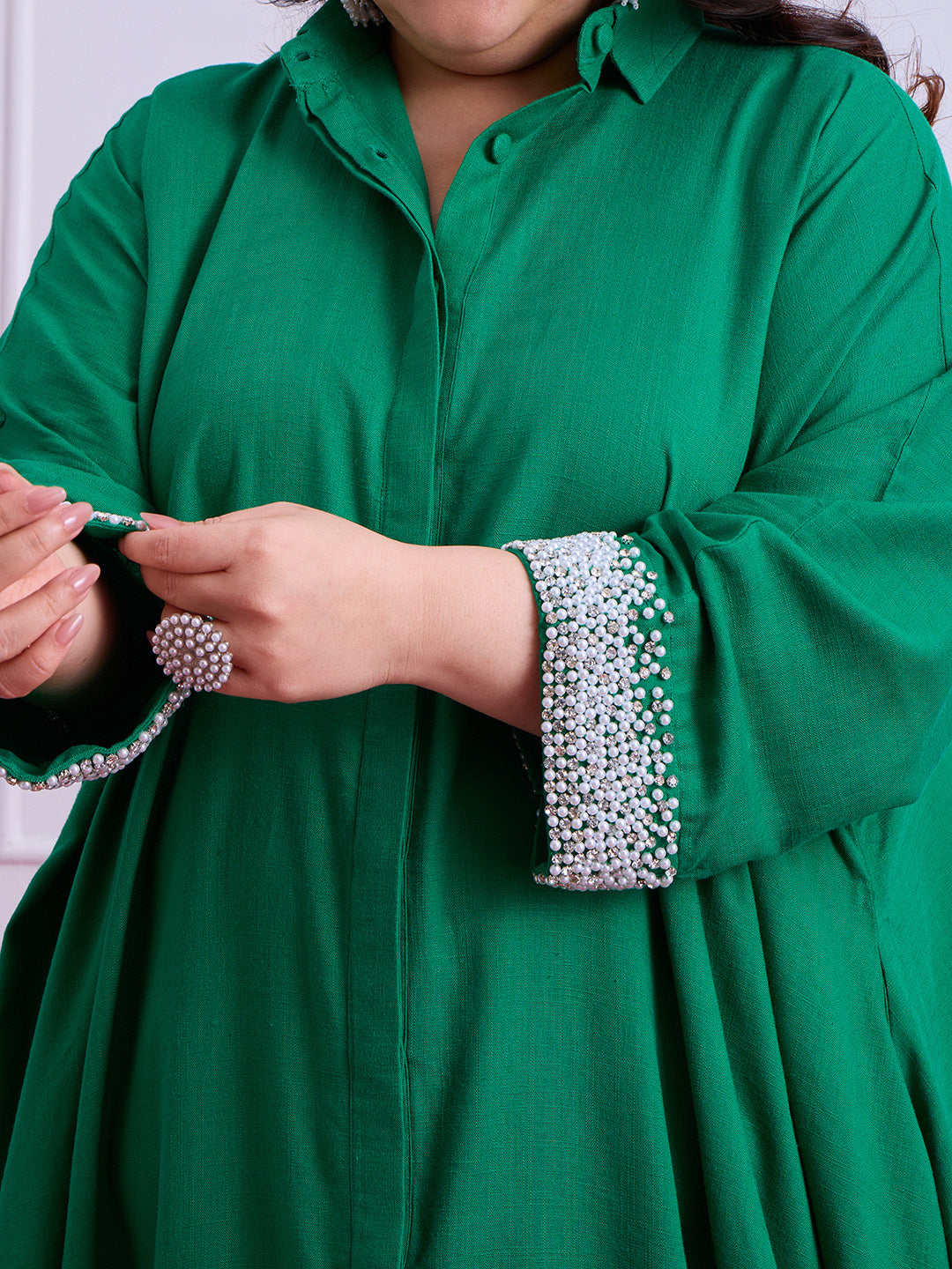 Anya Linen Cowl Dress - Emerald Green