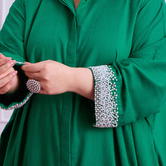 Anya Linen Cowl Dress - Emerald Green