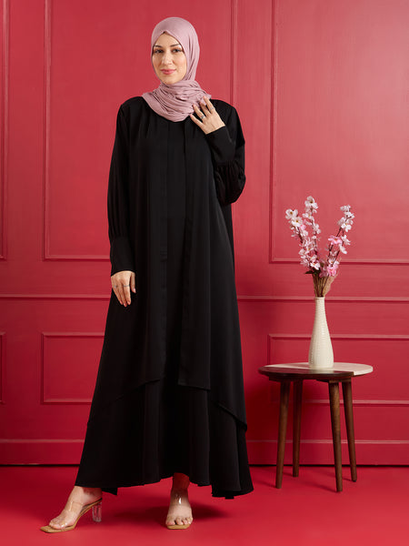 Elena Jacket Abaya Set - Jet Black