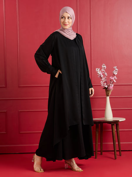 Elena Jacket Abaya Set - Jet Black