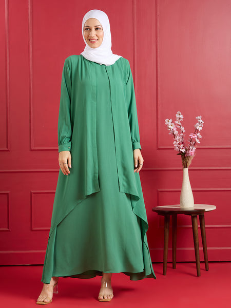 Elena Jacket Abaya Set – Emerald Green