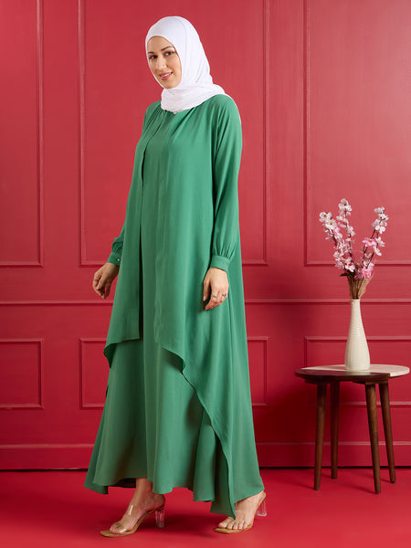 Elena Jacket Abaya Set – Emerald Green