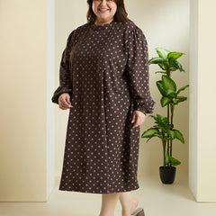 MOCHA DOT SHIFT DRESS