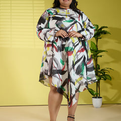 ZIVA ABSTRACT LINEN DRESS