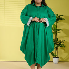 ANYA LINEN COWL DRESS - EMERALD GREEN