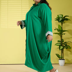 ANYA LINEN COWL DRESS - EMERALD GREEN