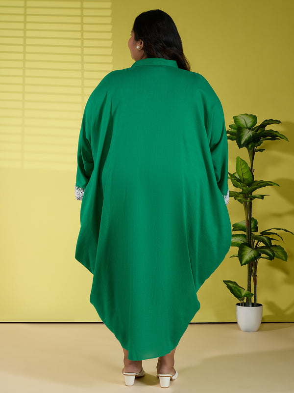 ANYA LINEN COWL DRESS - EMERALD GREEN