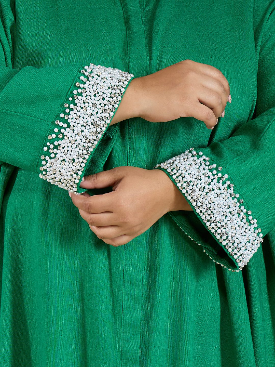 ANYA LINEN COWL DRESS - EMERALD GREEN