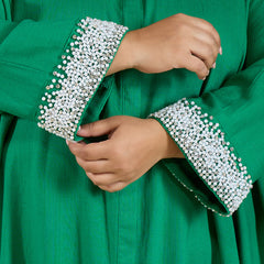 ANYA LINEN COWL DRESS - EMERALD GREEN