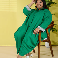ANYA LINEN COWL DRESS - EMERALD GREEN